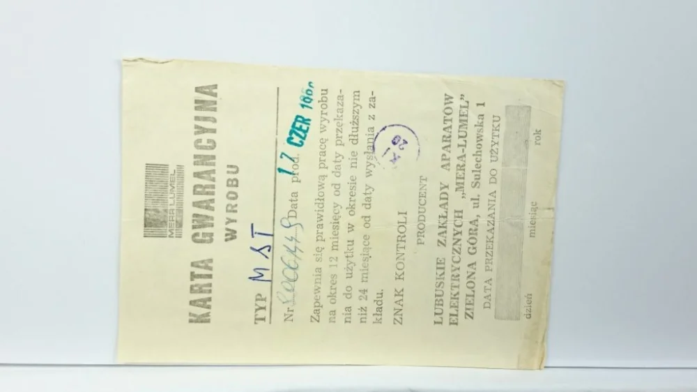 Szybka wysyłka KARTA GWARACYJNA WYROBU MERA-LUMEL